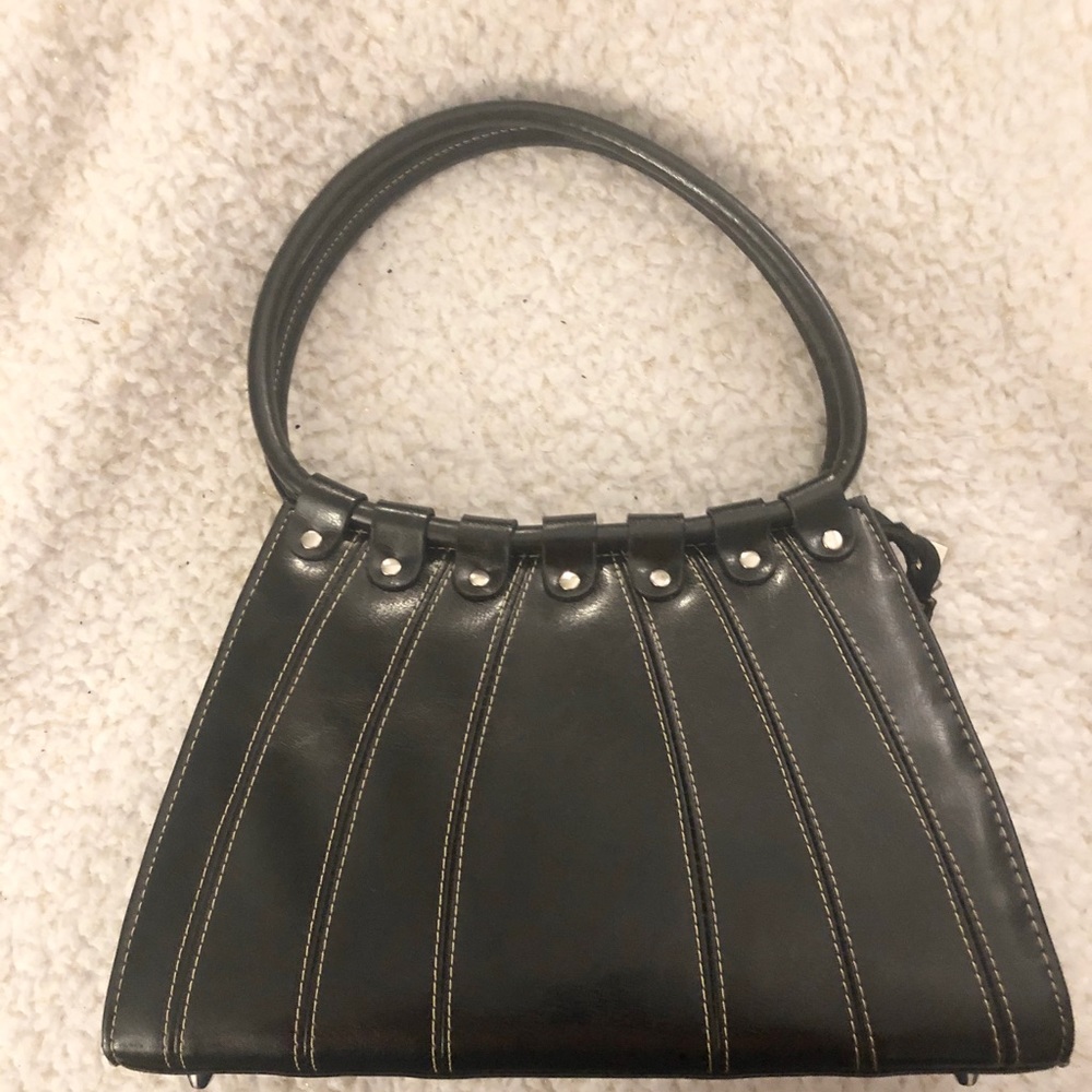 Black Studded Purse W Contrasting White Stitching